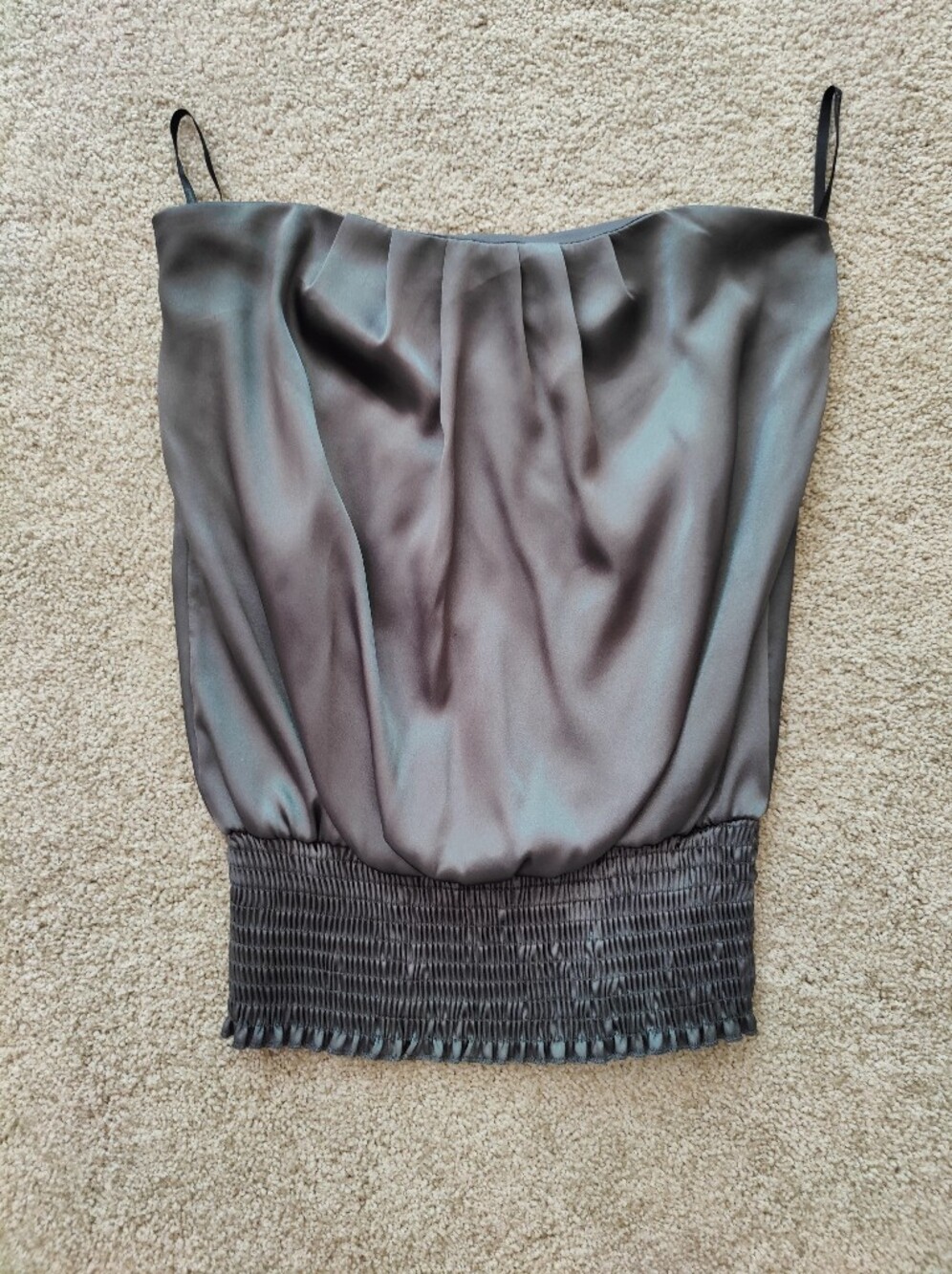 Papaya Satin-Look Black Strapless Blouson Top. Junior Size Medium.